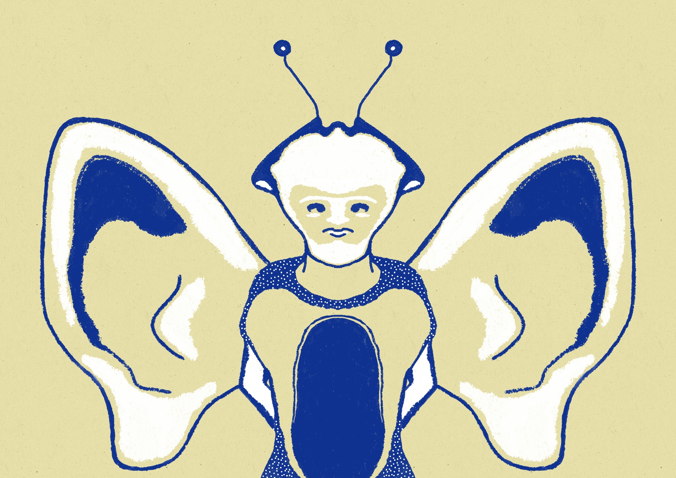 Filosofische illustratie met oren door Ester Smits